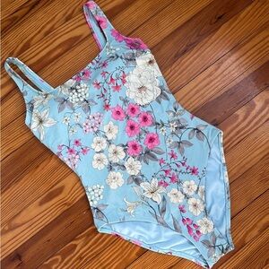 Belladona Johnny Was tank swimsuit, blue floral swimsuit, Johnny Was S swimsuit